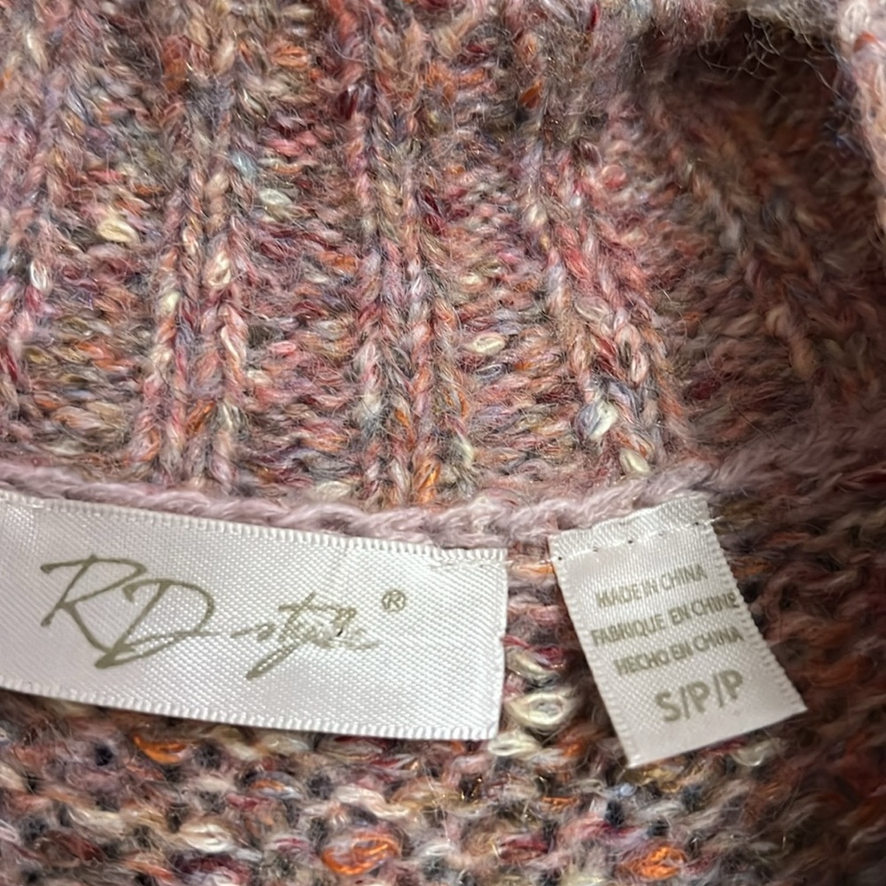 RD STYLE Pink/Orange/Cream Multi Color Mock Neck Cropped Sweater, Sz Small, GUC - Picture 3 of 9